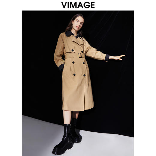 VIMAGE/纬漫纪秋季新款经典翻领长款显瘦百搭大气风衣女外套V1404009D 商品图0