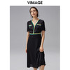 VIMAGE纬漫纪夏季新款时尚条纹撞色简约V领高腰显瘦A字连衣裙V1507180 商品缩略图0