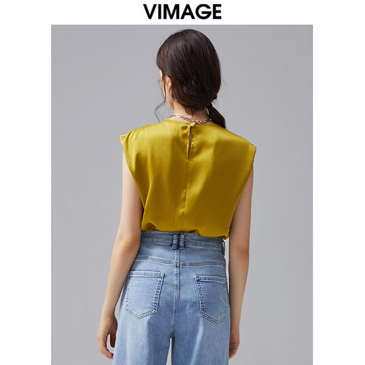 VIMAGE/纬漫纪夏季新款女装飞袖纯色简约优雅小上衣VC2113220 商品图3