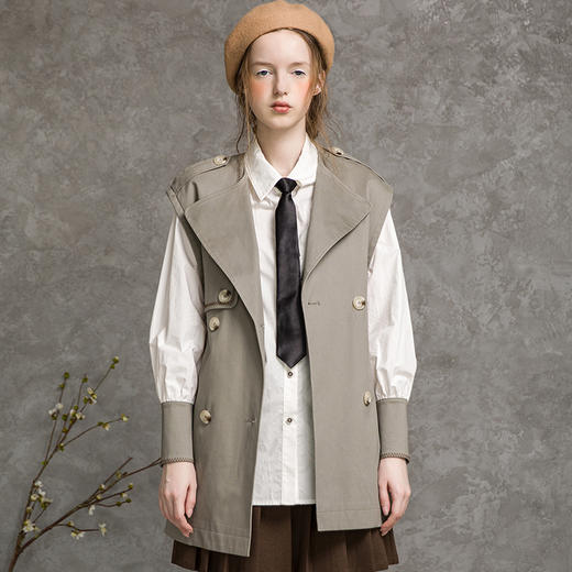 famecoco范可儿秋季套装女衬衫马甲外套休闲时尚两件套F216EC012 商品图3