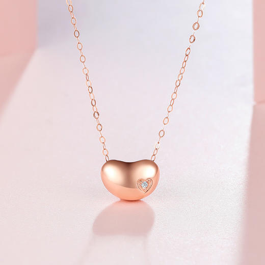 周六福珠宝18K金钻石项链女玫瑰金彩金单钻爱心套链 璀璨 KRDB065698 商品图4