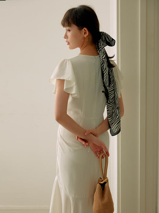 HeyDress白色连衣裙女夏气质V领茶歇裙法式复古收腰显瘦温柔长裙雪纺裙子 商品图3