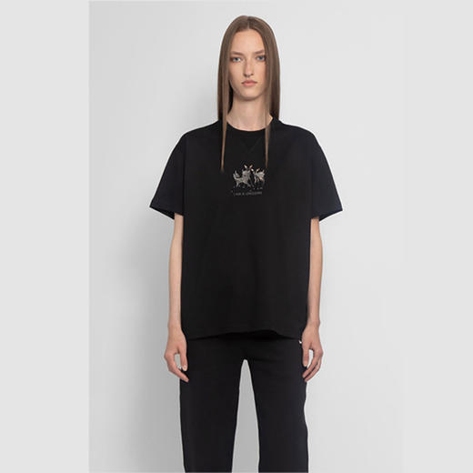 BURBERRY 博柏利 刺绣鹿图案棉质宽松 T恤衫 女士短袖T恤 黑色 8042882 A1189 商品图0