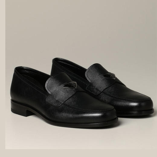 PRADA 普拉达 男士 Saffiano 皮革珐琅金属三角徽标乐福鞋 黑色 2DB180 053 F0002 商品图1