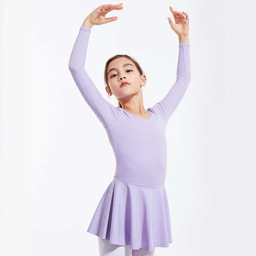 moodytiger女童舞蹈裙2021春夏圆领长袖露背弹力连体芭蕾舞练功服 M11211903 商品图2