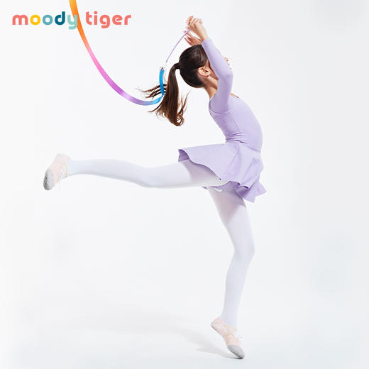 moodytiger女童舞蹈裙2021春夏圆领长袖露背弹力连体芭蕾舞练功服 M11211903 商品图0