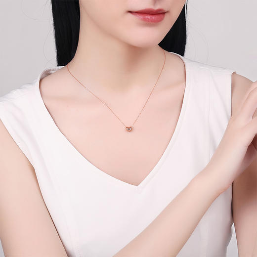周六福珠宝18K金钻石项链女玫瑰金彩金单钻爱心套链 璀璨 KRDB065698 商品图2