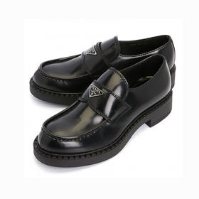 【一】PRADA 普拉达 男士拉绒皮革珐琅三角形徽标乐福鞋 黑色 2DE127 055 F0002