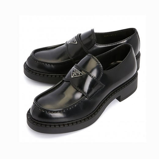【一】PRADA 普拉达 男士拉绒皮革珐琅三角形徽标乐福鞋 黑色 2DE127 055 F0002 商品图0