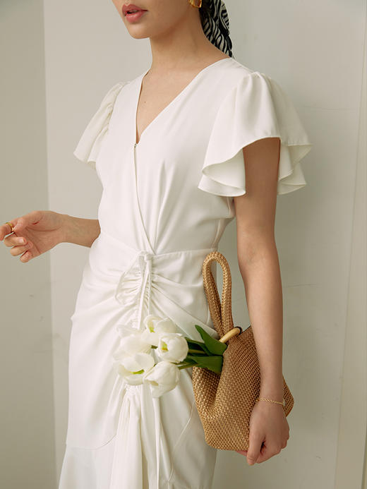 HeyDress白色连衣裙女夏气质V领茶歇裙法式复古收腰显瘦温柔长裙雪纺裙子 商品图1