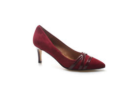 豪麟名鞋奥莱进口迪嘉女鞋皮鞋羊反绒面革V9263P酒红色  原价2660元