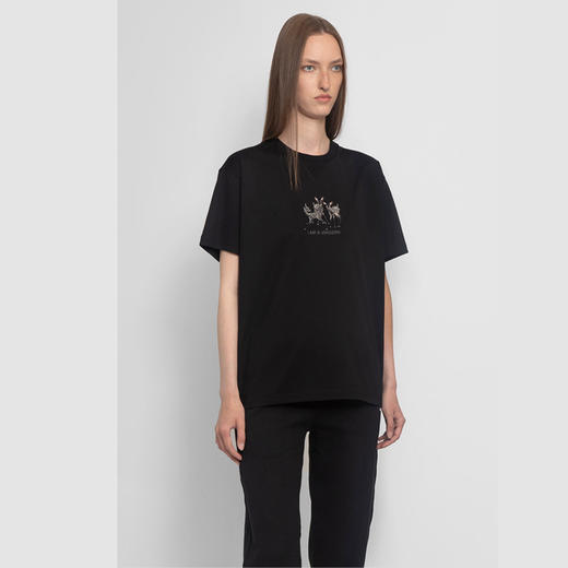 BURBERRY 博柏利 刺绣鹿图案棉质宽松 T恤衫 女士短袖T恤 黑色 8042882 A1189 商品图1