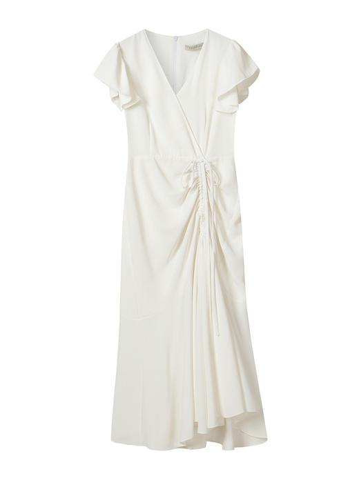 HeyDress白色连衣裙女夏气质V领茶歇裙法式复古收腰显瘦温柔长裙雪纺裙子 商品图4