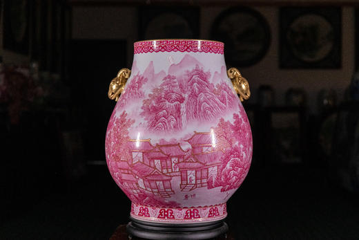 熊国瑞：玛瑙红山水羊头尊 商品图0