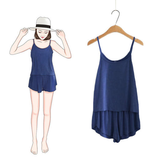 【吊带睡裙】韩版夏季性感吊带短裤睡衣女夏两件套大码春秋女士睡衣家居服套装 商品图2