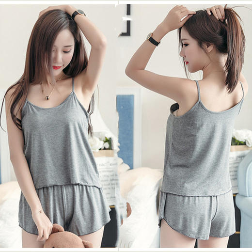 【吊带睡裙】韩版夏季性感吊带短裤睡衣女夏两件套大码春秋女士睡衣家居服套装 商品图5
