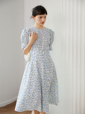 HeyDress法式复古碎花裙连衣裙女夏季新款收腰显瘦长裙木耳边薄款纯棉裙子