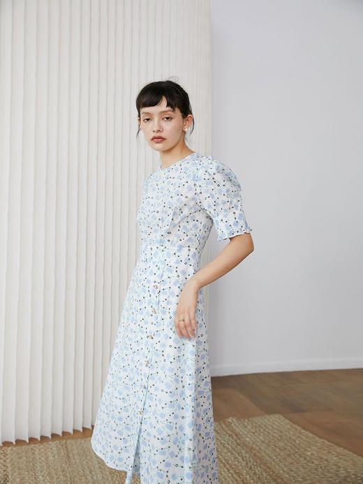 HeyDress法式复古碎花裙连衣裙女夏季新款收腰显瘦长裙木耳边薄款纯棉裙子 商品图2