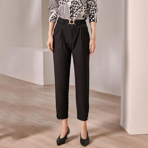 剩S/M/L/XL 米思阳2025早秋新款黑色时尚百搭直筒裤高腰显瘦九分休闲裤女0069 商品图1