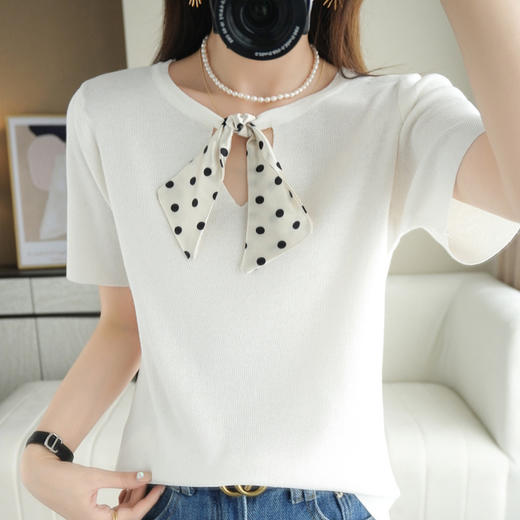 【法式优雅】冰丝蝴蝶结短袖 满满仪式感 减龄显瘦 商品图2