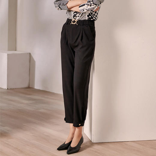 剩S/M/L/XL 米思阳2025早秋新款黑色时尚百搭直筒裤高腰显瘦九分休闲裤女0069 商品图3