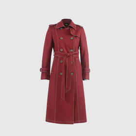 撞色压明线气质欧美风衣（附腰带）