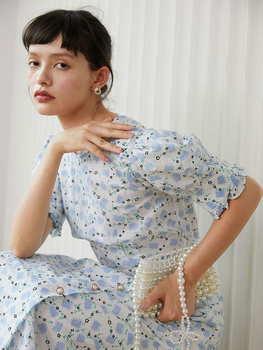 HeyDress法式复古碎花裙连衣裙女夏季新款收腰显瘦长裙木耳边薄款纯棉裙子 商品图1