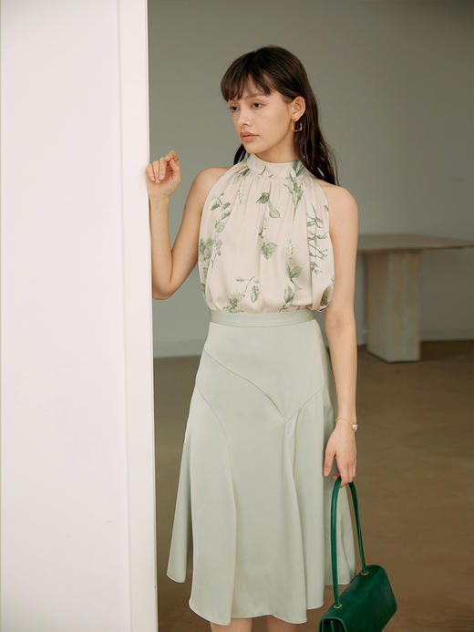 HeyDress烟雨挂脖吊带背心女夏削肩印花外穿无袖小衫法式复古性感内搭上衣 商品图1