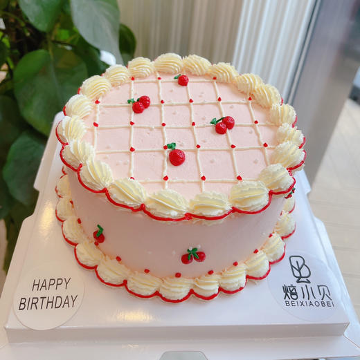 复古樱桃—女士女孩手绘生日蛋糕 商品图0