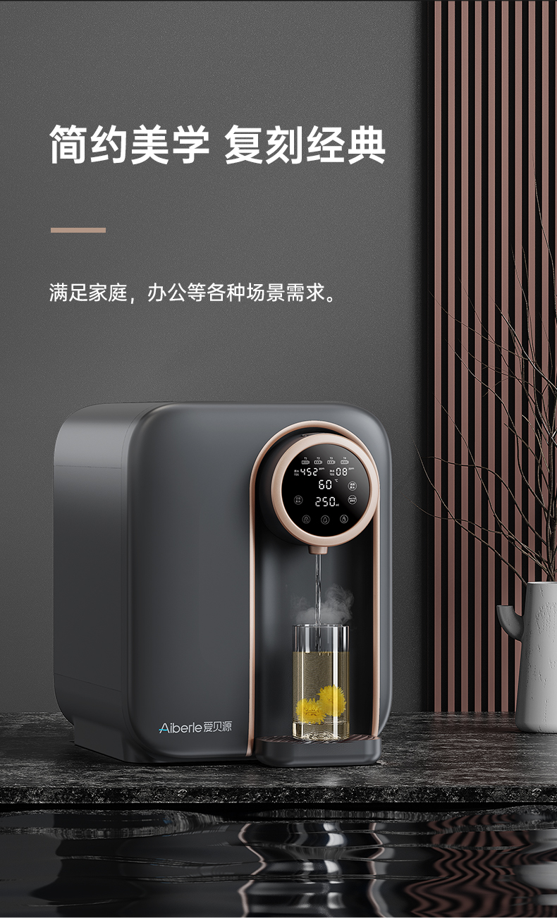 美国爱贝源家用台式净水器多功能免安装ro反渗透过滤直饮加热一机r3
