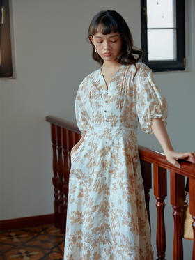 HeyDress法式碎花连衣裙女夏V领新款长裙高腰收腰茶歇裙温柔复古气质裙子
