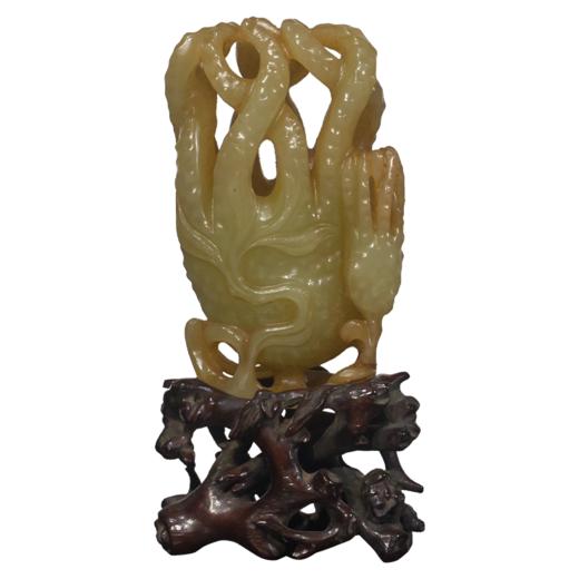 清代 和田玉雕佛手摆件（红木座） 商品图5