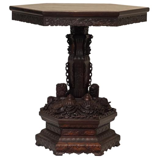 二十世纪 紫檀满工六角百灵台 商品图5