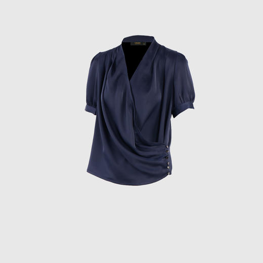 斜抄领借肩泡泡袖气质上衣 商品图1