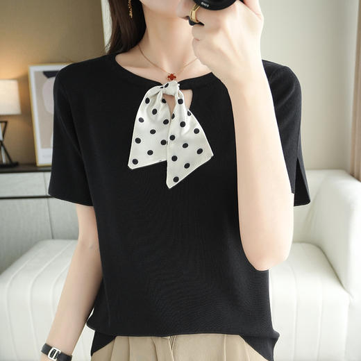 【法式优雅】冰丝蝴蝶结短袖 满满仪式感 减龄显瘦 商品图1