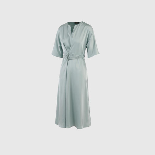 腰部装饰包扣简约V领连衣裙 商品图1