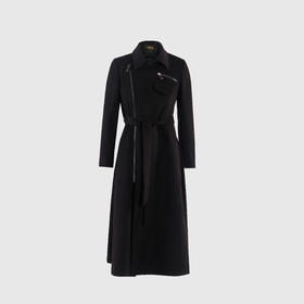 不对称门禁修身大摆长款气质风衣（附腰带）