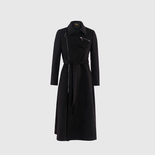 不对称门禁修身大摆长款气质风衣（附腰带） 商品图0