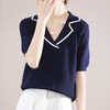 【气质翻领】冰丝亚麻针织短袖 轻盈优雅 经典撞色 减龄显瘦 商品缩略图3