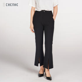 M1L3臣禾【开叉喇叭裤】设计感显瘦通勤百搭职业范儿黑色长裤9212060876