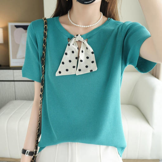 【法式优雅】冰丝蝴蝶结短袖 满满仪式感 减龄显瘦 商品图3