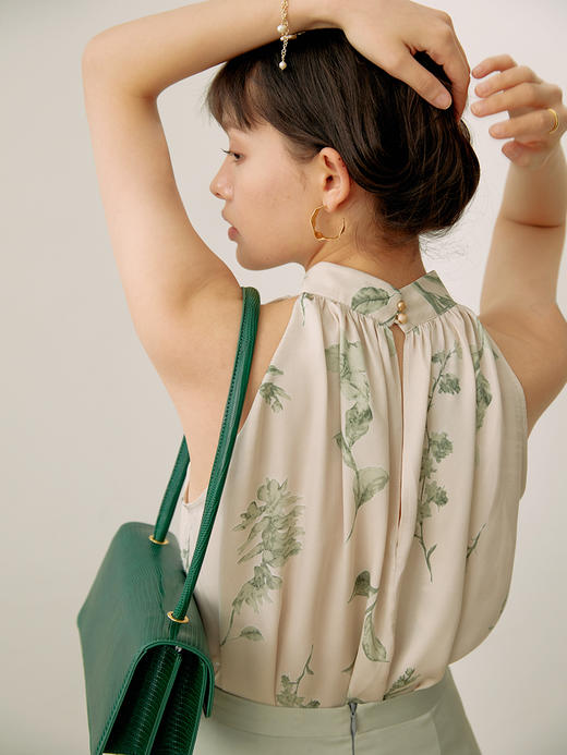 HeyDress烟雨挂脖吊带背心女夏削肩印花外穿无袖小衫法式复古性感内搭上衣 商品图2