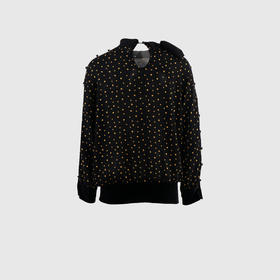 小高腰侧系带珍珠扣装饰上衣