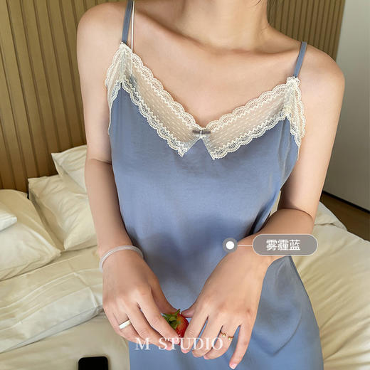 【吊带睡裙】吊带睡裙大码加肥加大女睡衣蕾丝外穿家居服女夏季冰丝薄款 商品图6