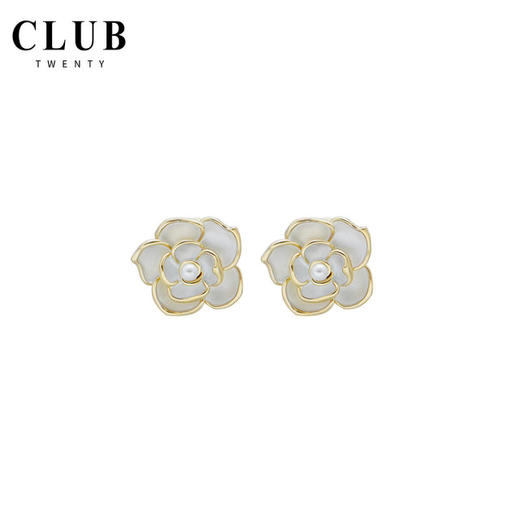 【耳环】欧美小众国风玫瑰花耳钉仙滴油金色耳环 珍珠简约精致个性耳环 商品图5