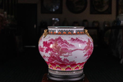 熊国瑞:玛瑙红山水描金燕子缸 商品图0