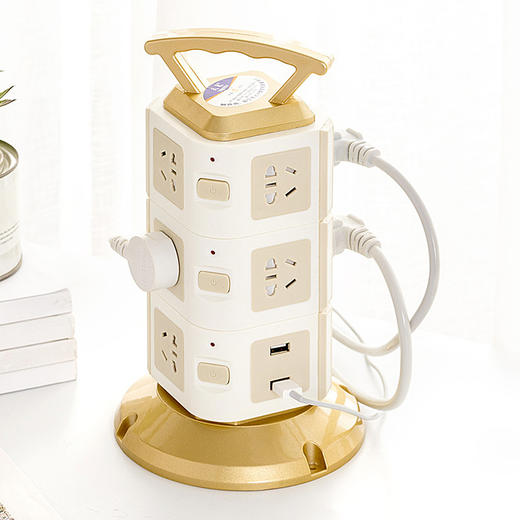 【电源插座】立式塔形插座排插带安全门家用多功能插线板多孔接线板带 商品图2