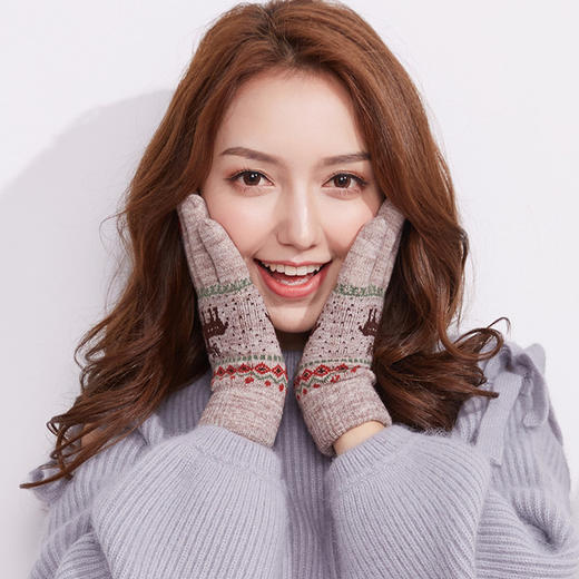 【手套】针织触屏手套小麋鹿女士秋冬季保暖毛线加绒加厚 商品图10