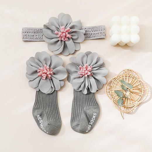 【儿童袜子礼盒】儿童女宝宝粉大花公主礼盒满月周岁新生儿伴手礼发带发夹袜子套盒 商品图2