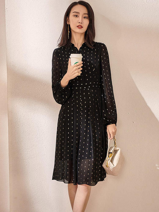 剩S/M/L 米思阳2026春装新款气质淑女亲肤人丝印花灯笼袖衬衫连衣裙0763 商品图1